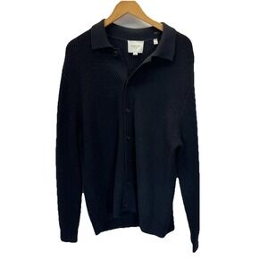 VINCE Mens LG chunky‎ Knit Long Button Wool cashmere Cardigan Navy Blue Grandpa